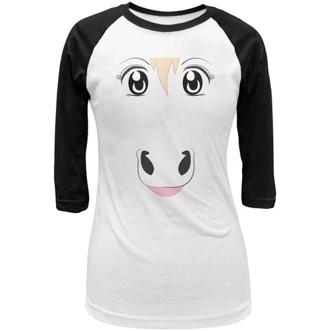 Anime Horse Face Uma White-Black Juniors 3/4 Sleeve Raglan T-Shirt