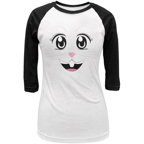 Anime Rabbit Face Usagi White-Black Juniors 3/4 Sleeve Raglan T-Shirt