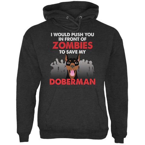 I Would Push You Zombies Doberman Dog Charcoal Heather Adult Hoodie