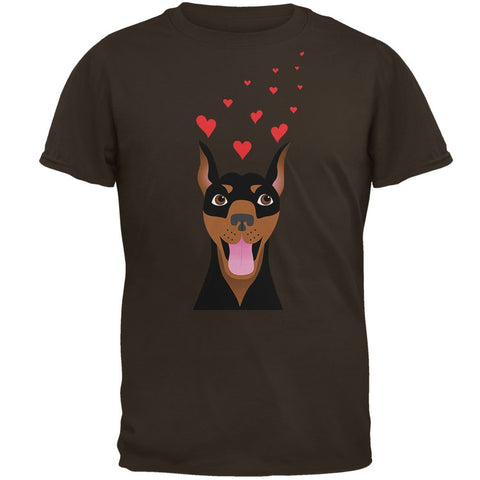 Valentine's Day Doberman Dog Love Hearts Brown Adult T-Shirt