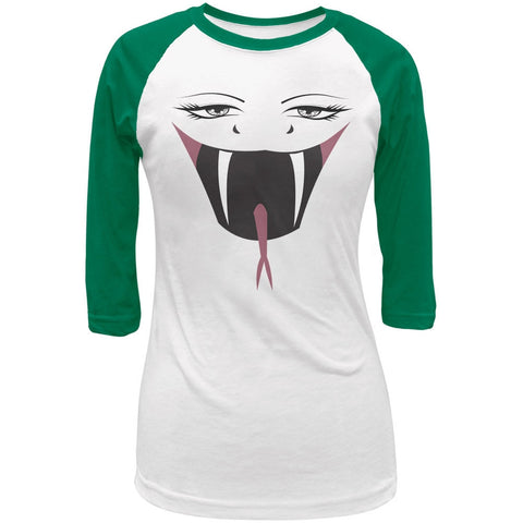 Anime Snake Face Hebi White-Kelly Green Juniors 3/4 Raglan T-Shirt