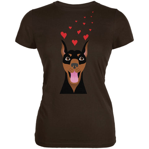 Valentine's Day Doberman Dog Love Hearts Brown Juniors Soft T-Shirt