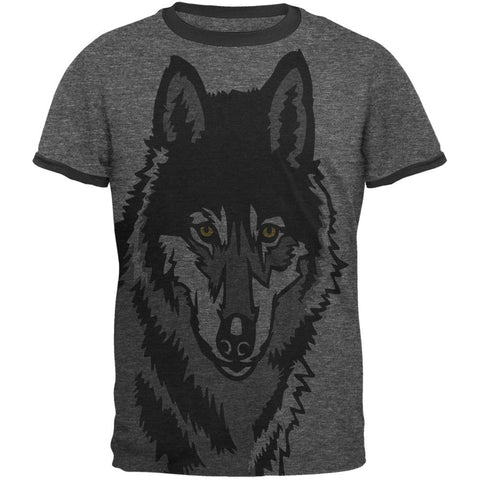 Wolf Face All Over Heather-Black Men's Ringer T-Shirt