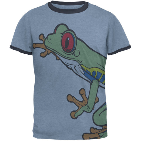 Big Tree Frog All Over Heather Blue-Navy Men's Ringer T-Shirt