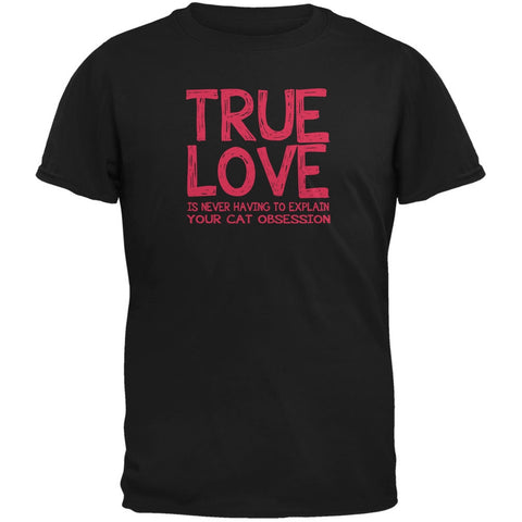 Valentines Day True Love Cat Black Adult T-Shirt