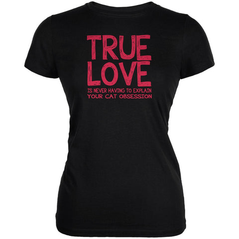 Valentines Day True Love Cat Black Juniors Soft T-Shirt