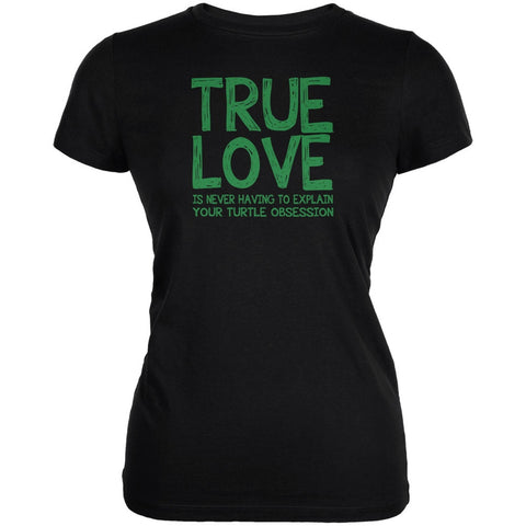 Valentines Day True Love Turtle Black Juniors Soft T-Shirt