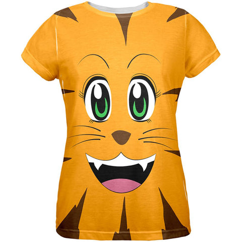 Anime Cat Face Neko All Over Womens T-Shirt
