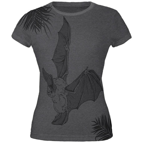 Flying Big-eared Bat Palm All Over Dark Heather Juniors Soft T-Shirt
