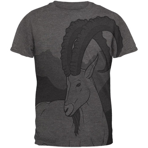 Ibex Goat Wild Mountains All Over Dark Heather Soft Adult T-Shirt