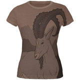 Ibex Goat Wild Mountains All Over Dark Heather Juniors Soft T-Shirt