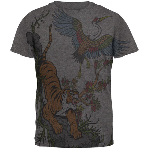 The Tiger and Crane All Over Dark Heather Soft Adult T-Shirt