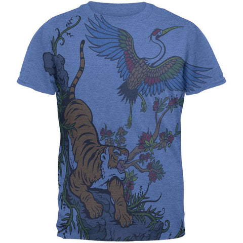 The Tiger and Crane All Over Heather Blue Adult T-Shirt