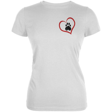 Valentines Day Paw Print Heart Dog White Juniors Soft T-Shirt