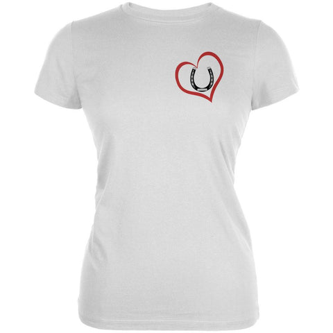 Valentines Day Horse Shoe Print Heart White Juniors Soft T-Shirt