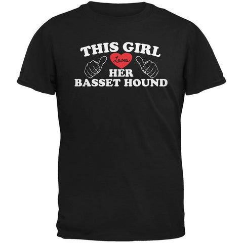 Valentines This Girl Loves Her Basset Hound Black Adult T-Shirt