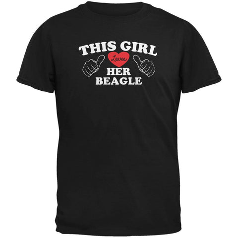 Valentines This Girl Loves Her Beagle Black Adult T-Shirt