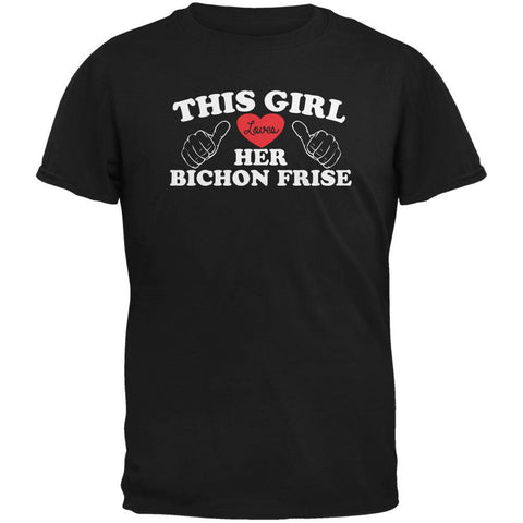 Valentines This Girl Loves Her Bichon Frise Black Adult T-Shirt