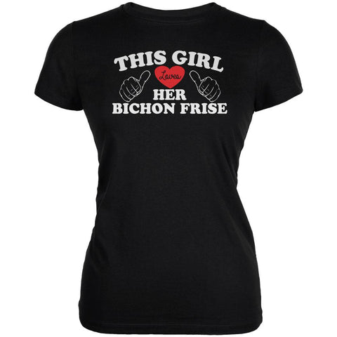 Valentines This Girl Loves Her Bichon Frise Black Juniors Soft T-Shirt