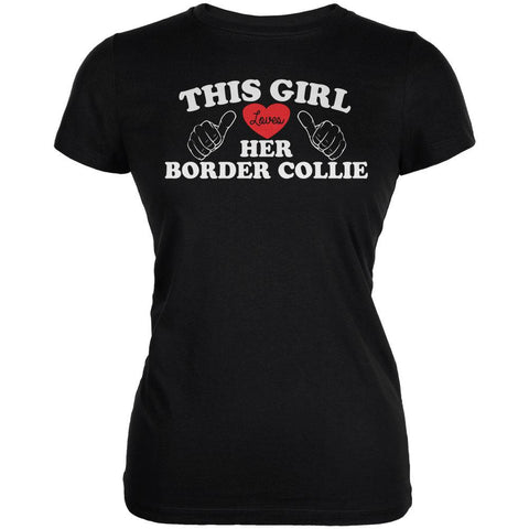 Valentines This Girl Loves Her Border Collie Black Juniors Soft T-Shirt