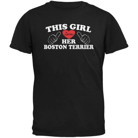 Valentines This Girl Loves Her Boston Terrier Black Adult T-Shirt