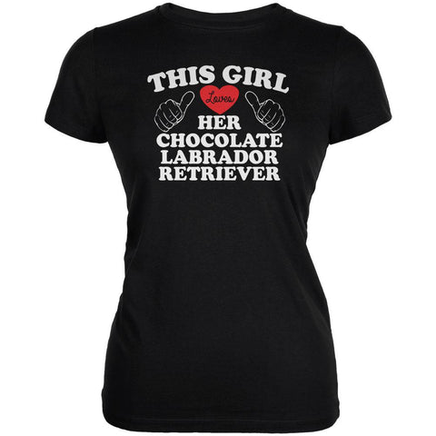 Valentines This Girl Loves Her Chocolate Lab Black Juniors Soft T-Shirt