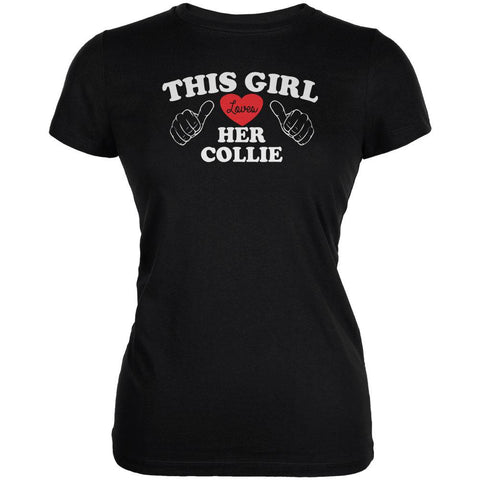 Valentines This Girl Loves Her Collie Black Juniors Soft T-Shirt