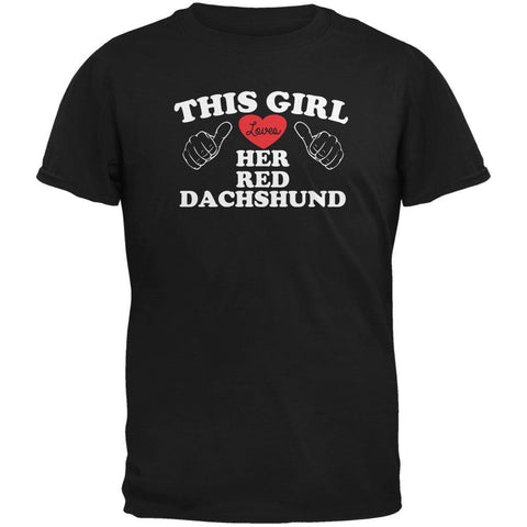 Valentines This Girl Loves Her Red Dachshund Black Adult T-Shirt