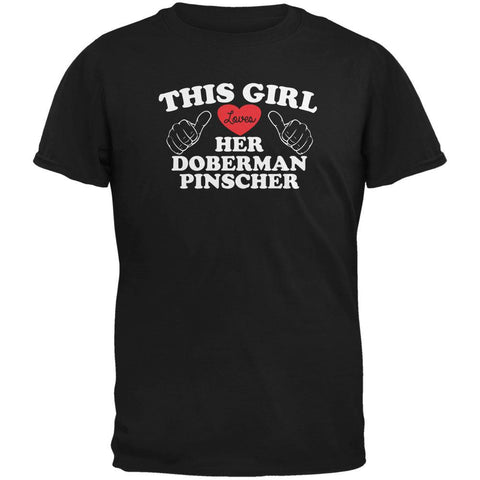 Valentines This Girl Loves Her Doberman Pinscher Black Adult T-Shirt