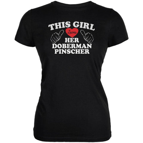 Valentines This Girl Loves Her Doberman Black Juniors Soft T-Shirt