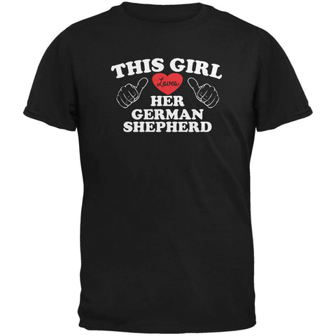 Valentines This Girl Loves Her German Shepherd Black Adult T-Shirt