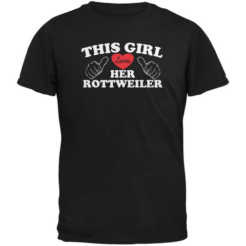 Valentines This Girl Loves Her Rottweiler Black Adult T-Shirt