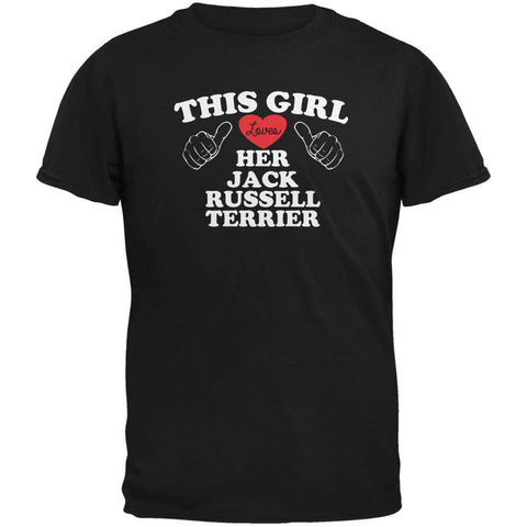 Valentines This Girl Loves Her Jack Russell Black Adult T-Shirt