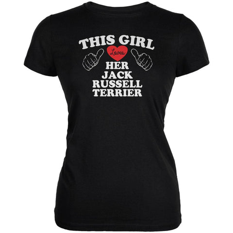 Valentines This Girl Loves Her Jack Russell Black Juniors Soft T-Shirt