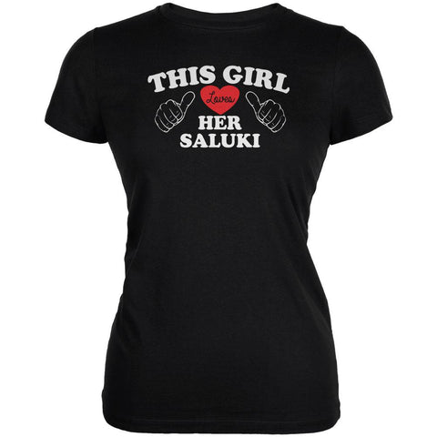 Valentines This Girl Loves Her Saluki Black Juniors Soft T-Shirt