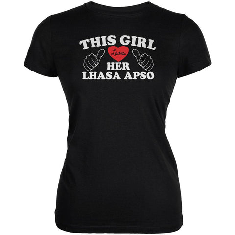 Valentines This Girl Loves Her Lhasa Apso Black Juniors Soft T-Shirt