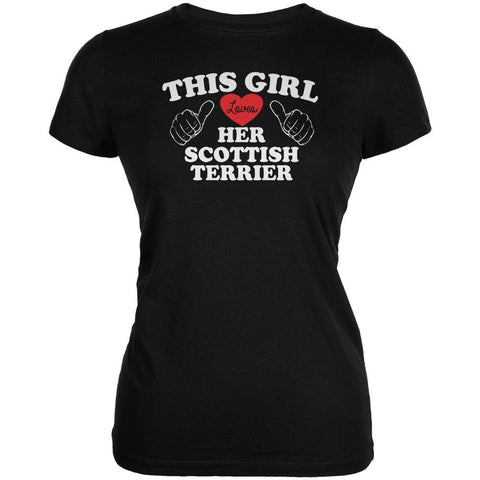 Valentines This Girl Loves Her Scottish Terrier Black Juniors Soft T-Shirt