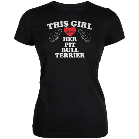 Valentines This Girl Loves Her Pit Bull Terrier Black Juniors Soft T-Shirt