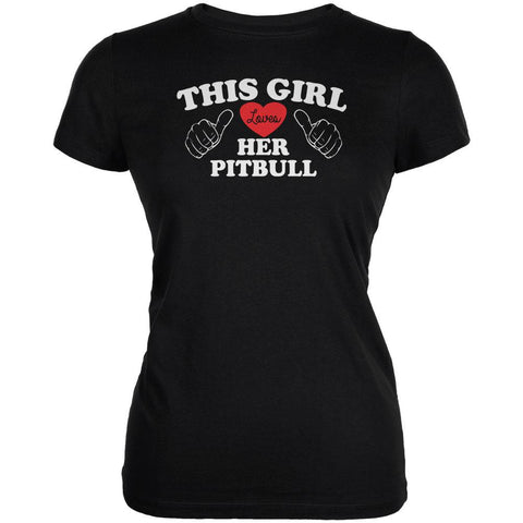 Valentines This Girl Loves Her Pitbull Black Juniors Soft T-Shirt