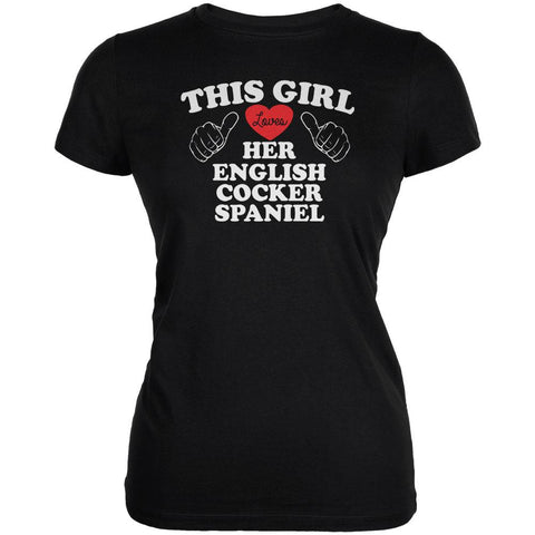 Valentines This Girl Loves Her English Cocker Spaniel Black Juniors Soft T-Shirt