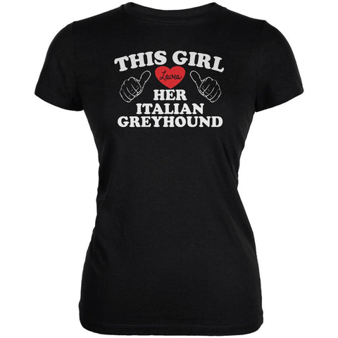 Valentines This Girl Loves Her Italian Greyhound Black Juniors Soft T-Shirt