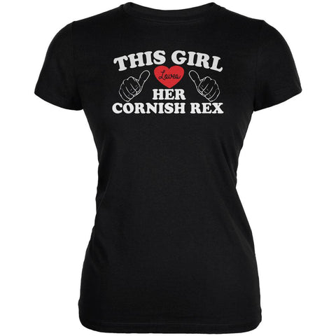 Valentines This Girl Loves Her Cornish Rex Black Juniors Soft T-Shirt