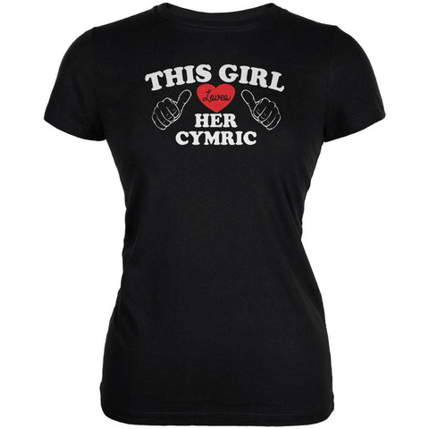 Valentines This Girl Loves Her Cymric Black Juniors Soft T-Shirt