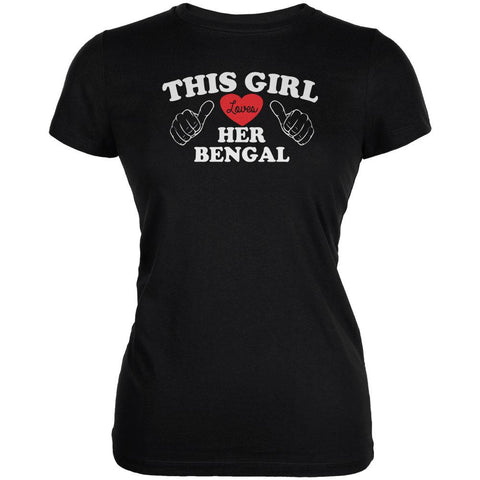 Valentines This Girl Loves Her Bengal Black Juniors Soft T-Shirt