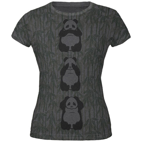 Panda No Evil All Over Dark Heather Juniors Soft T-Shirt