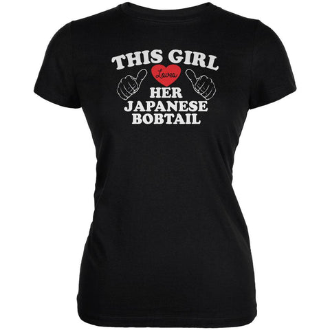 Valentines This Girl Loves Her Japanese Bobtail Black Juniors Soft T-Shirt