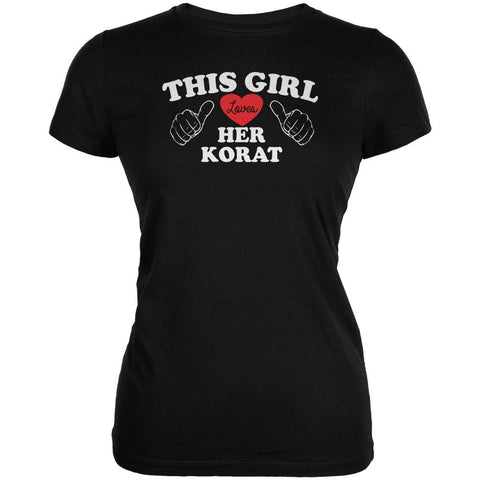 Valentines This Girl Loves Her Korat Black Juniors Soft T-Shirt