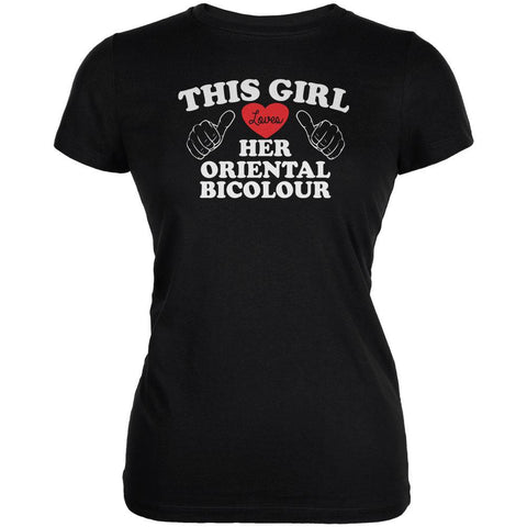 Valentines This Girl Loves Her Oriental Bicolour Black Juniors Soft T-Shirt