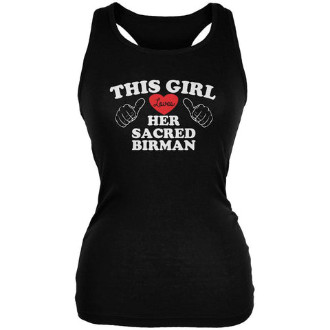 Valentines This Girl Loves Her Sacred Birman Black Juniors Soft Tank Top