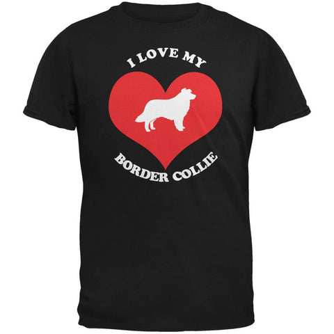 Valentines I Love My Border Collie Black Adult T-Shirt